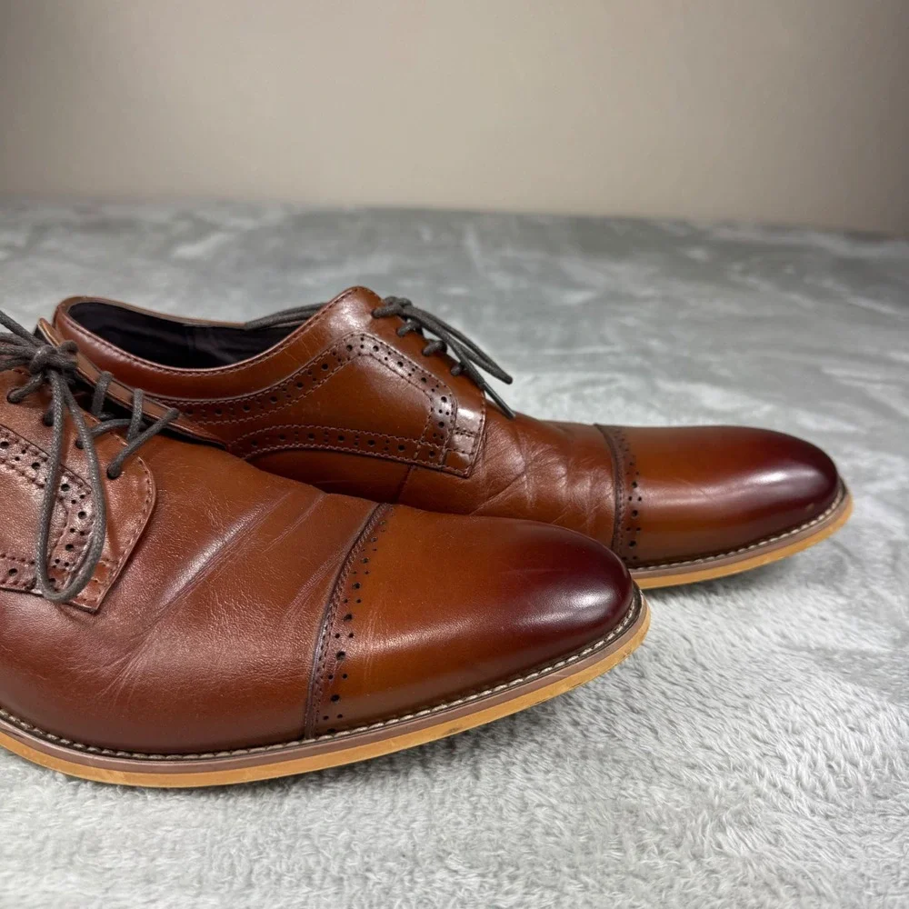 Stacy Adams Mens Cognac Brown Leather Cap Toe Brogue Oxford Dress Shoes 12M